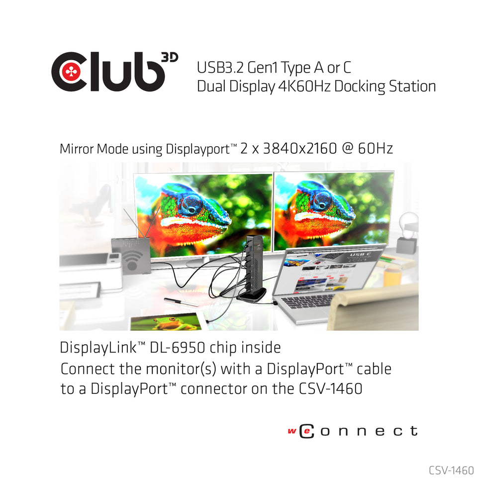 Club3D 4K Dockingst.60Hz USB3 ->6xUSB3/2xDP/LAN/Audio bl. retail