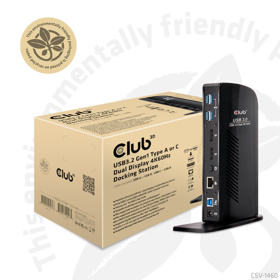 Club3D 4K Dockingst.60Hz USB3 ->6xUSB3/2xDP/LAN/Audio bl. retail