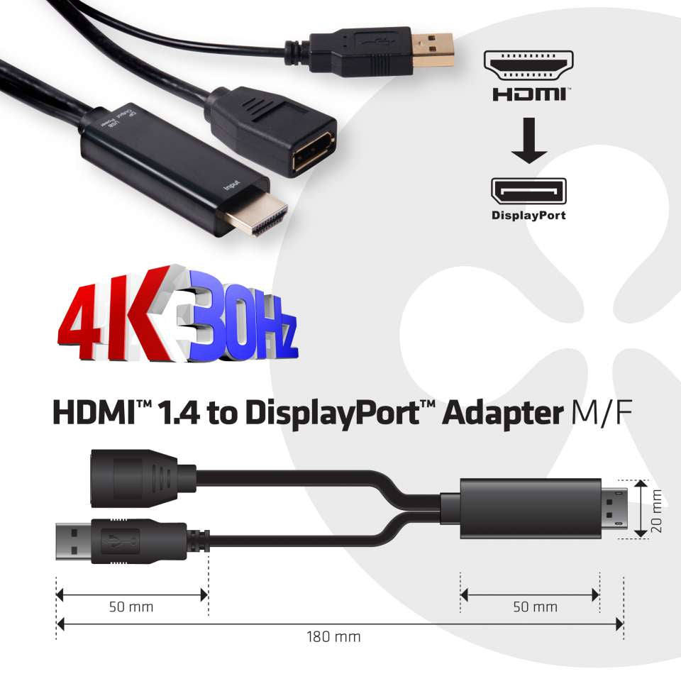 Club3D Adapter HDMI > DP  St/Bu 4K@30Hz Polybeutel