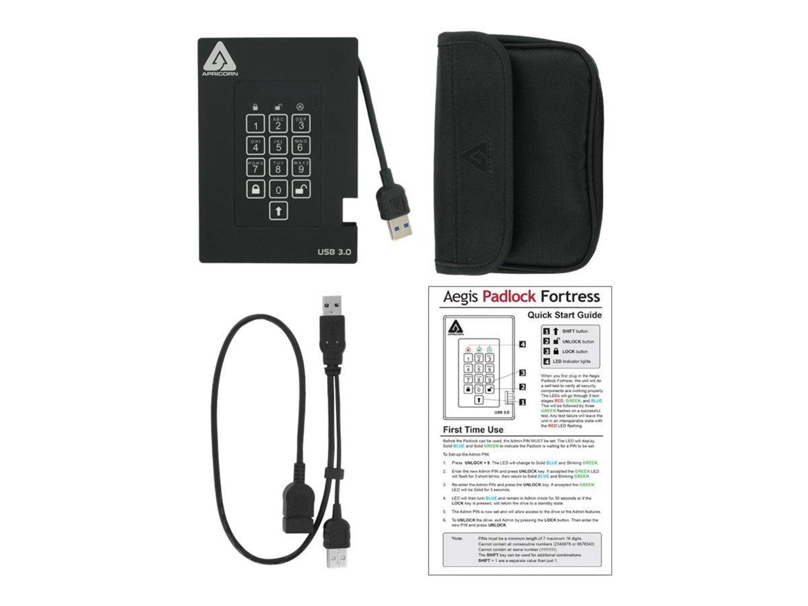 Apricorn Aegis Padlock Fortress - Extern Festplatte - 2TB - Schwarz