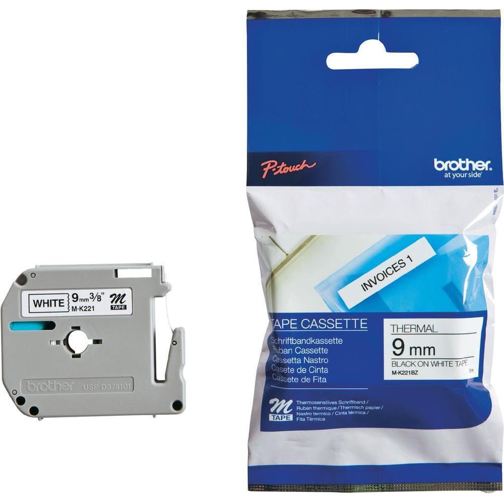 Brother M K221S - Nicht-laminiertes Schriftband - Schwarz auf Weiß - Rolle (0,9 cm x 4 m) - 1 Rolle(n) - für P-Touch 55,