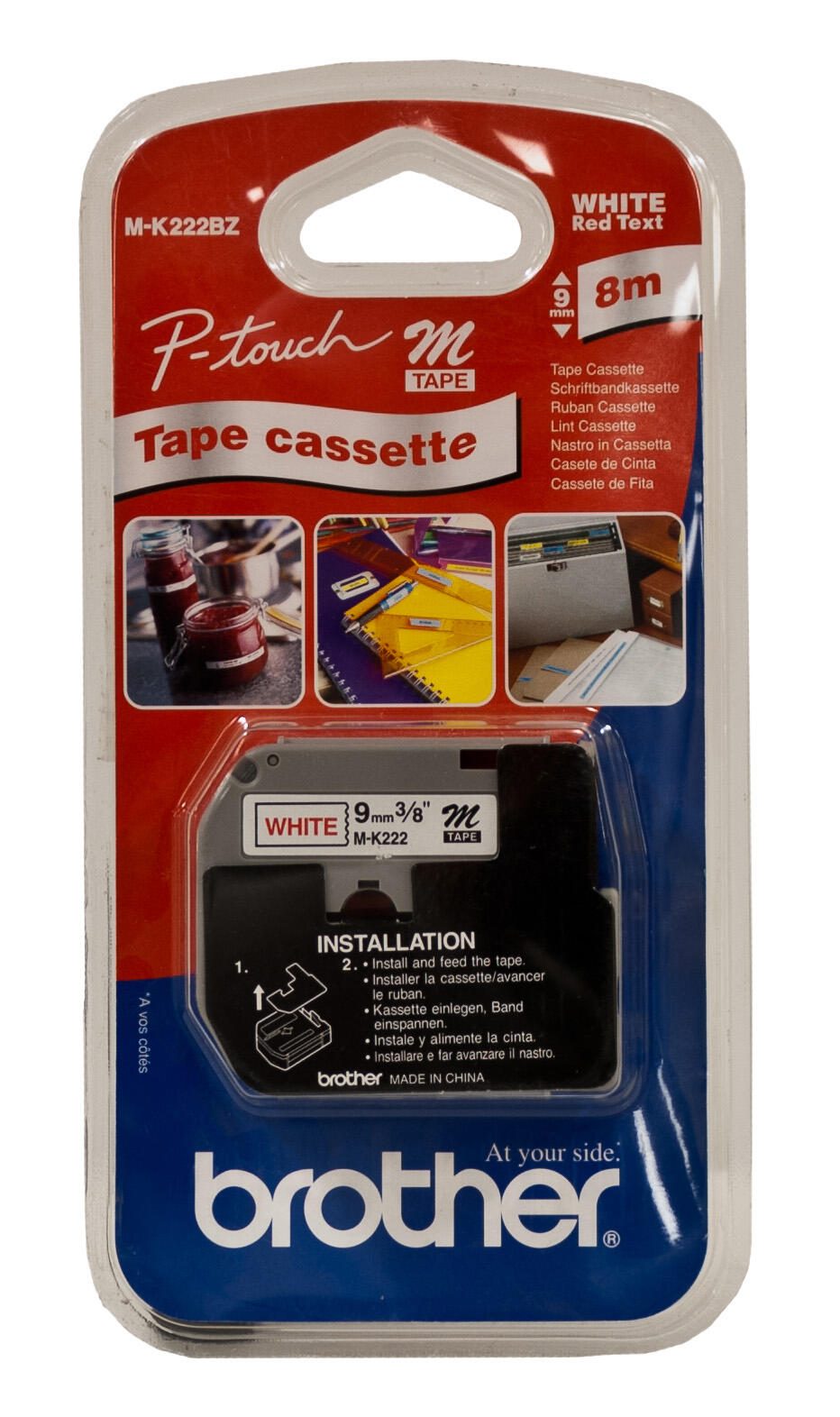 Brother MK222 - Plastikband - Rot auf Weiß - Rolle (0,9 cm x 8 m) - 1 Rolle(n) - für P-Touch PT-55, PT-55P