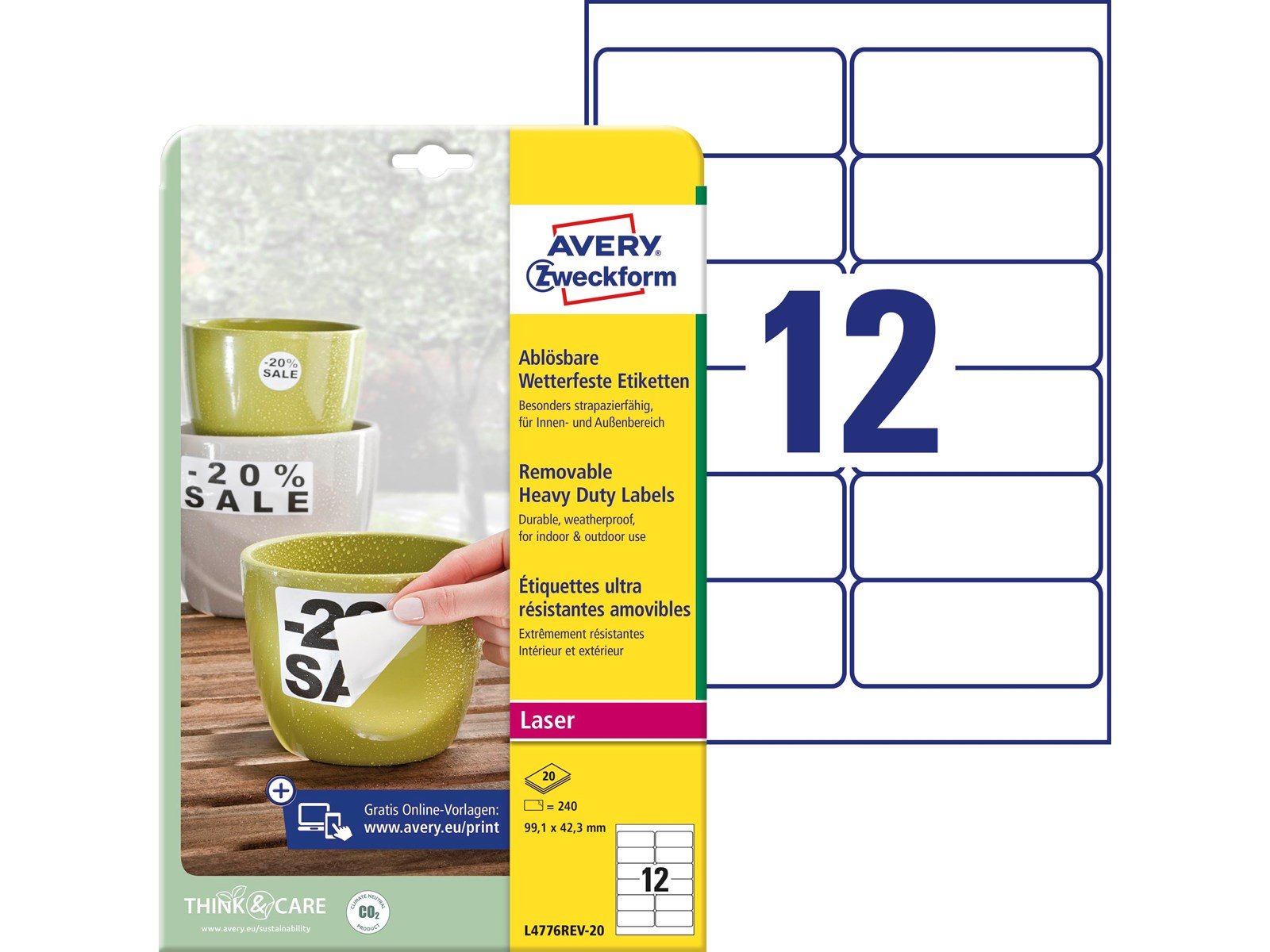 Avery Heavy duty labels removable white suitable for in- and outdoor use (-20oC to +80oC)