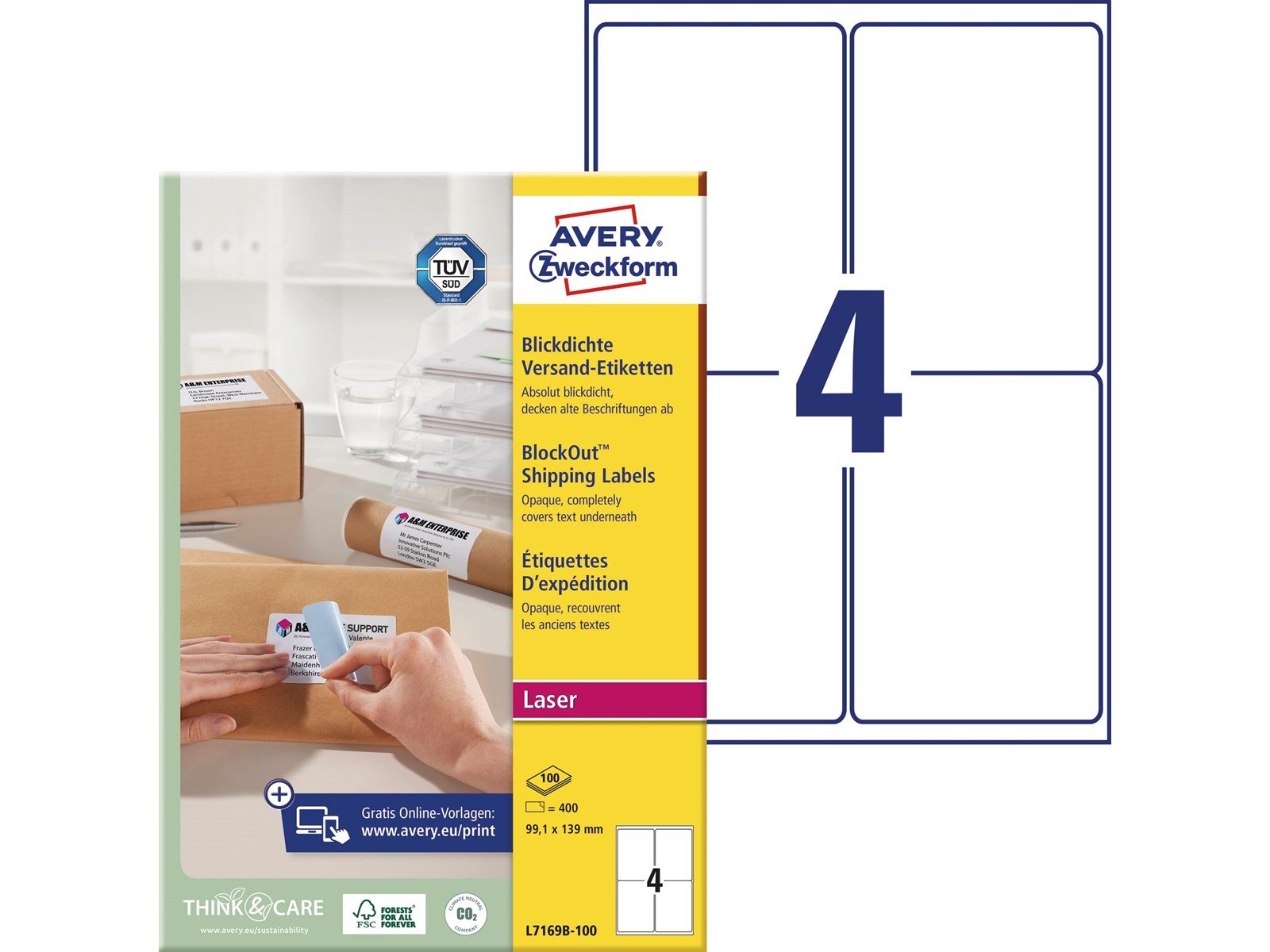 Avery Shipping Labels with BlockOut™ 4 labels/sheet