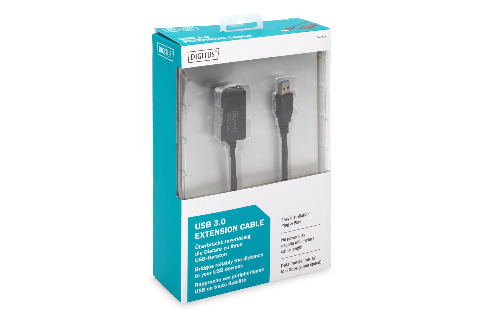 DIGITUS USB 3.0 aktives Verlängerungskabel - USB Typ-A Stecker/USB Typ-B Buchse - 5 m DA-73104