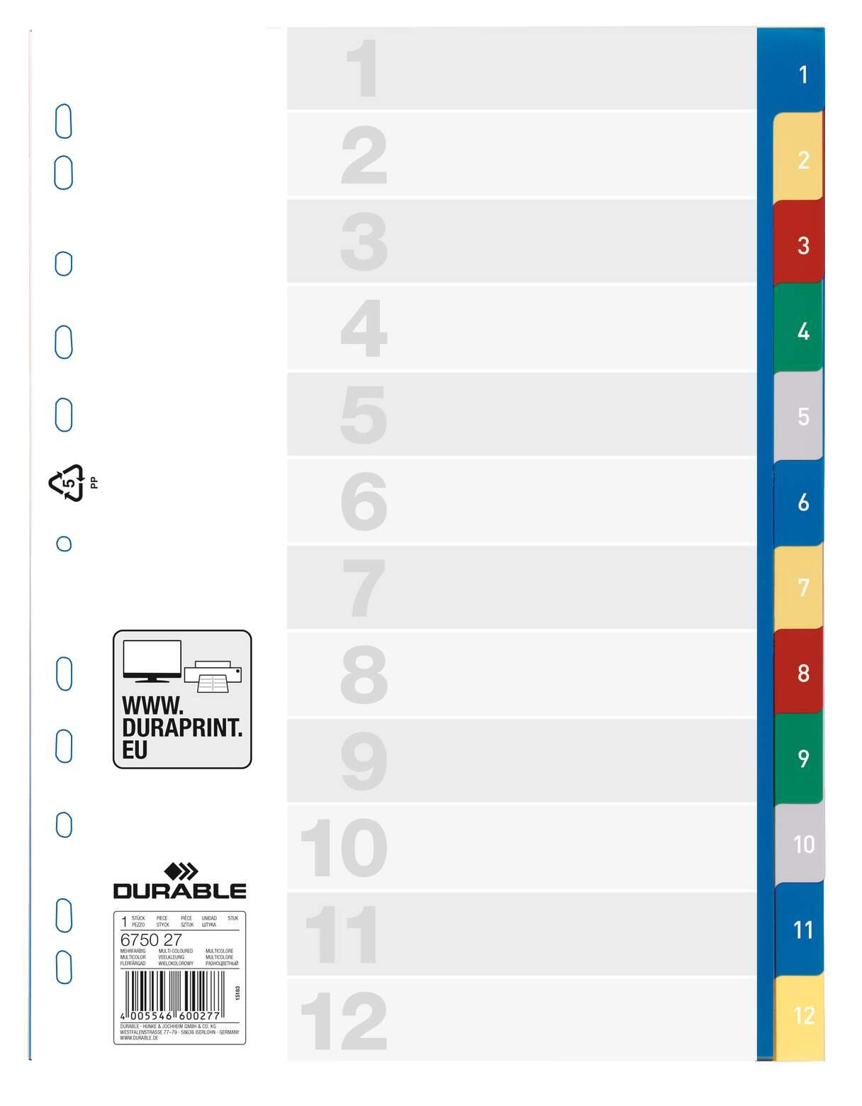 DURABLE Ordnerregister 1-12 - mehrfarbig