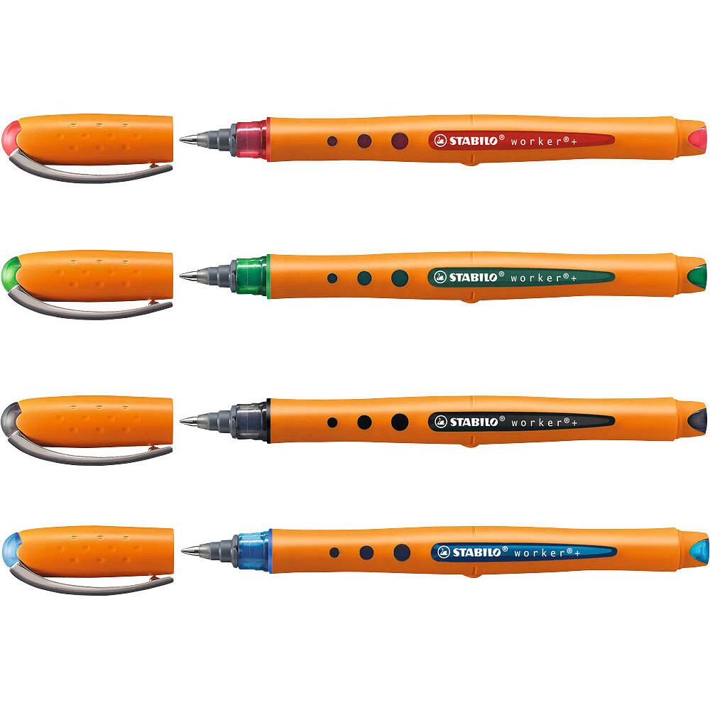 STABILO worker®+ Tintenroller 0,5 mm farbsortiert - 4 Stück