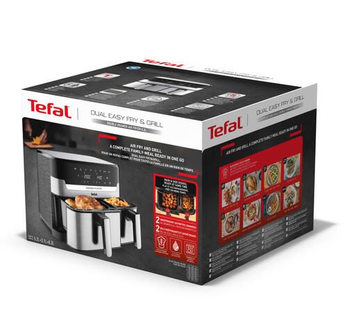 Tefal Dual Easy Fry & Grill Heißluftfritteuse 5,2 L + 3,1 L , edelstahl/schwarz