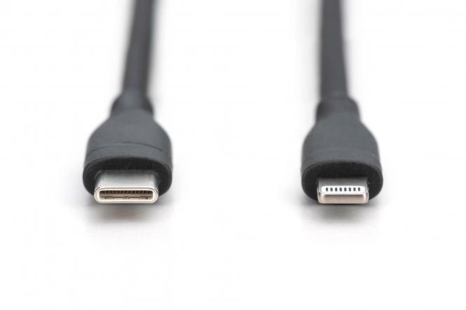 DIGITUS Lightning Silikon Anschlusskabel, USB-C - Lightning, 2m, schwarz