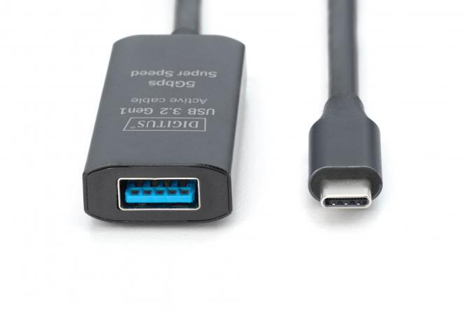 DIGITUS Aktives USB 3.2 Gen1 5G Verlängerungskabel, USB-C - USB-A, 5m