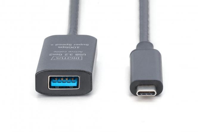 DIGITUS Aktives USB 3.2 Gen2 10G Verlängerungskabel, USB-C - USB-A, 5m