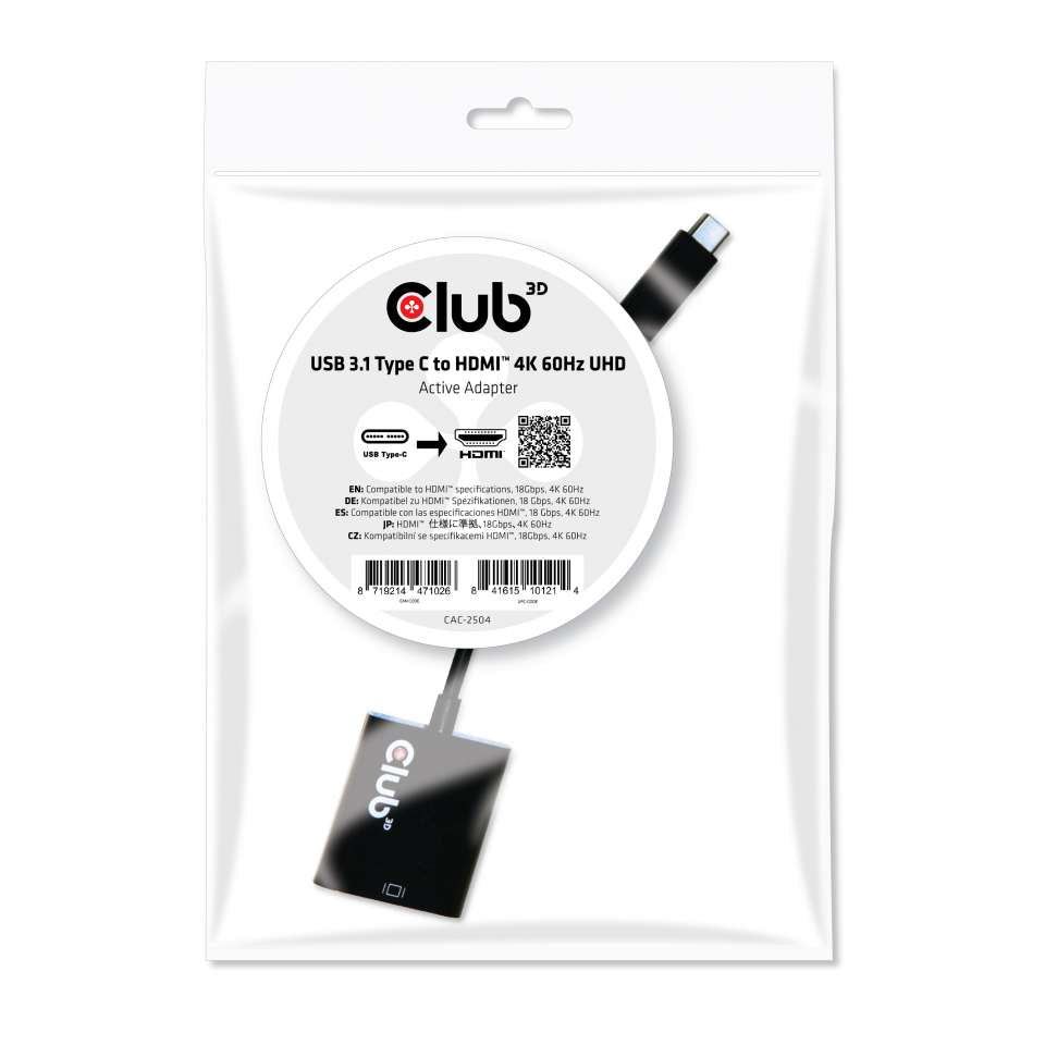 Club3D Adapter USB 3.1 Typ C > HDMI 2.0 UHD HDR  aktiv St/Bu Pol