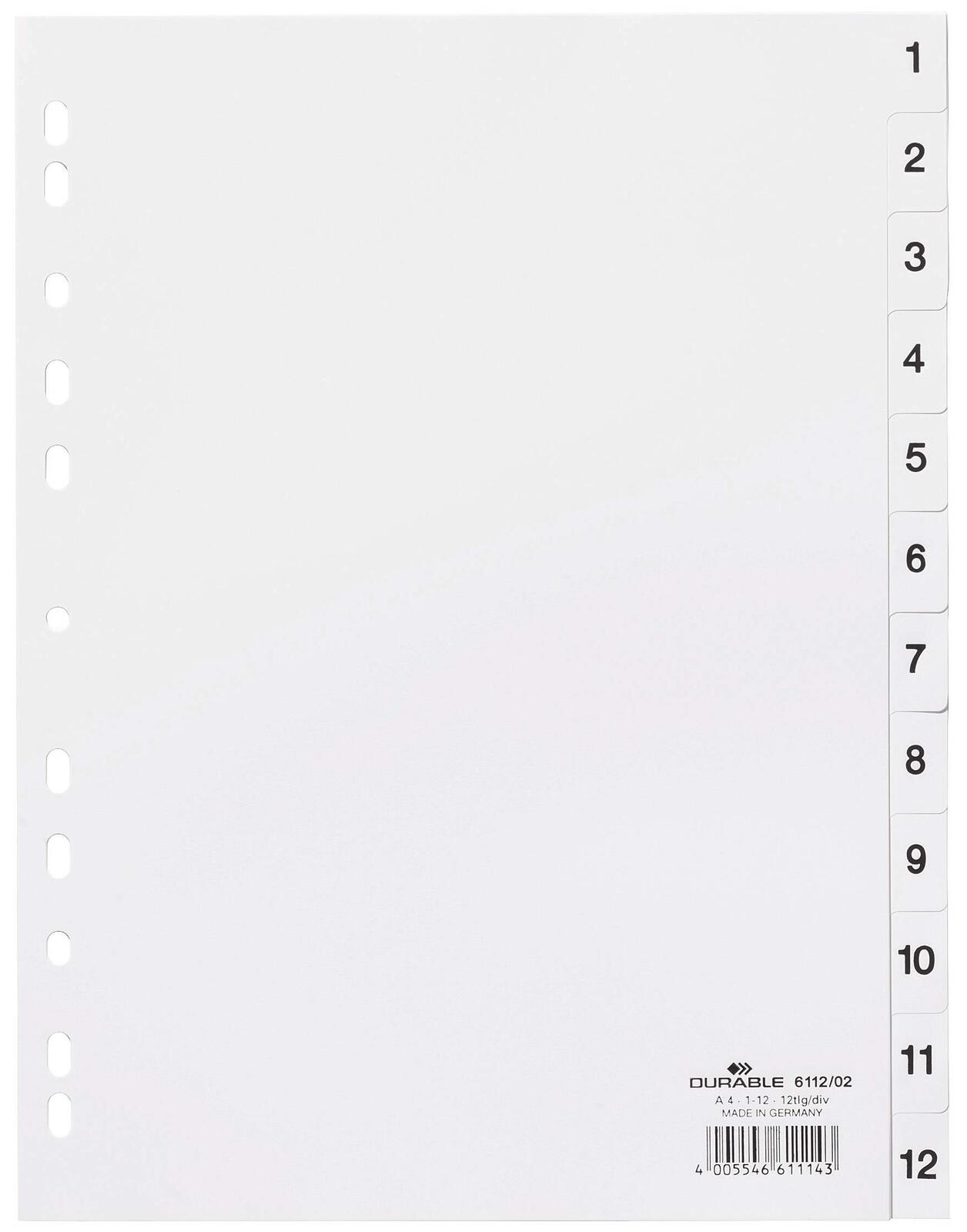 DURABLE Ordnerregister A4 nummeriert - 12-teilig - weiß