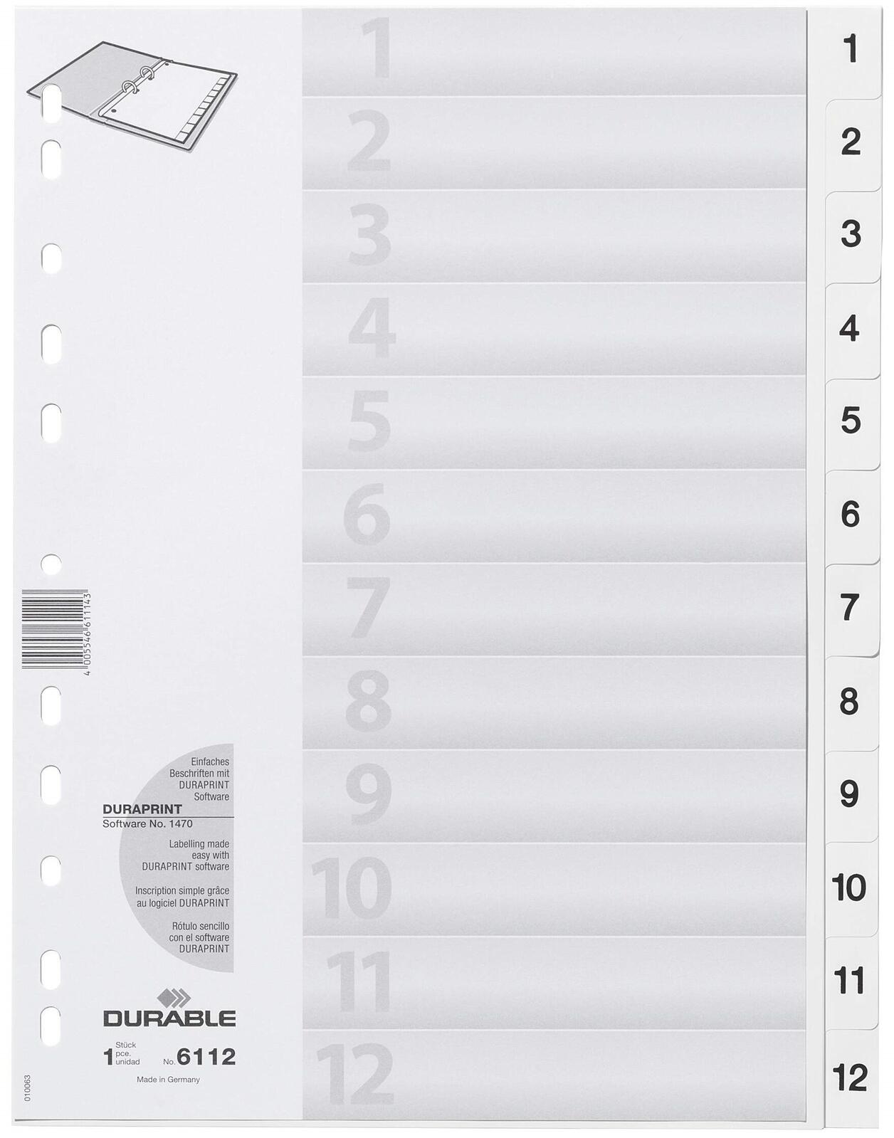 DURABLE Ordnerregister A4 nummeriert - 12-teilig - weiß