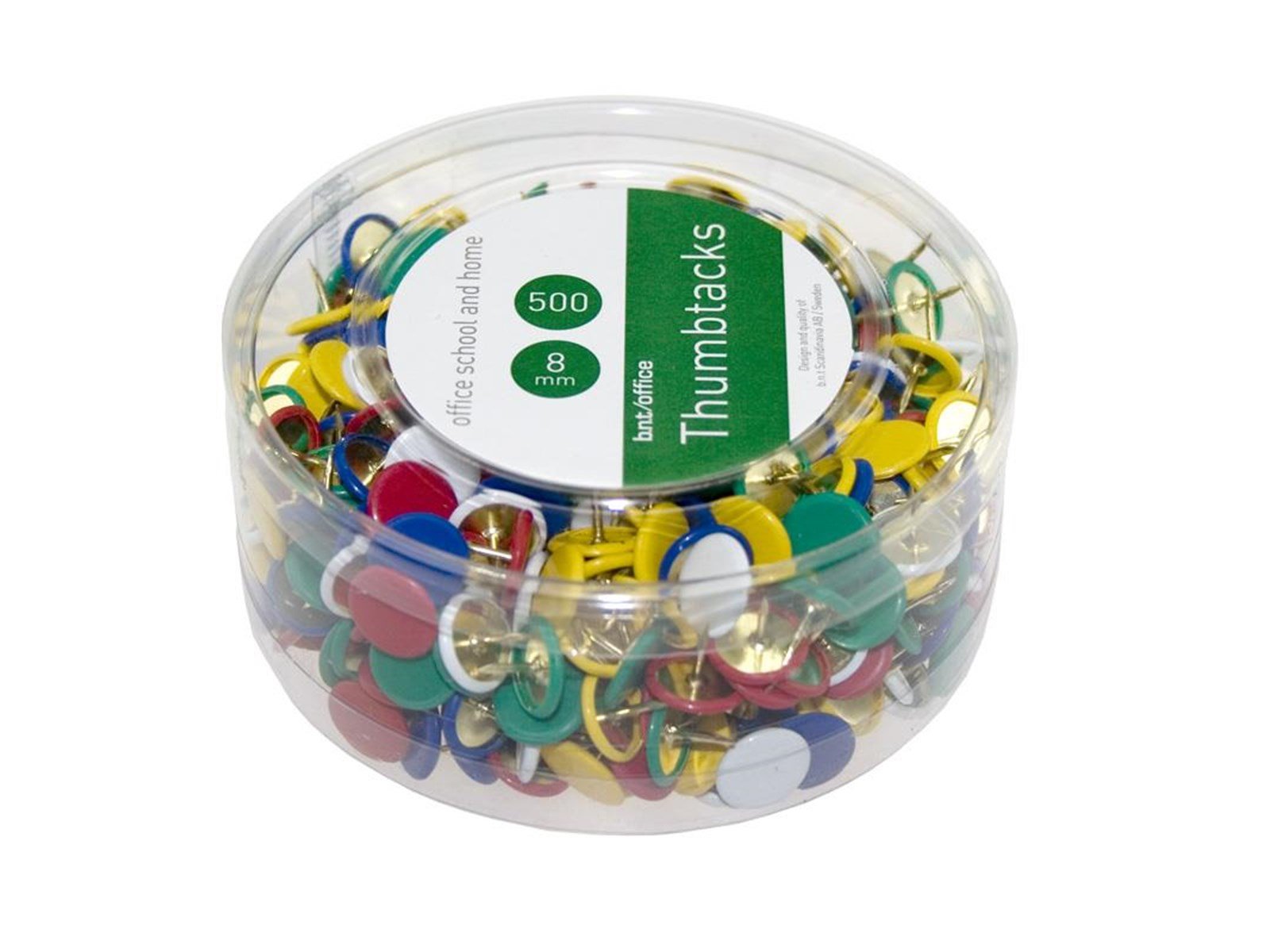 b.n.t/office thumbtacks - 8 mm head diameter - assorted colours - pack of 500