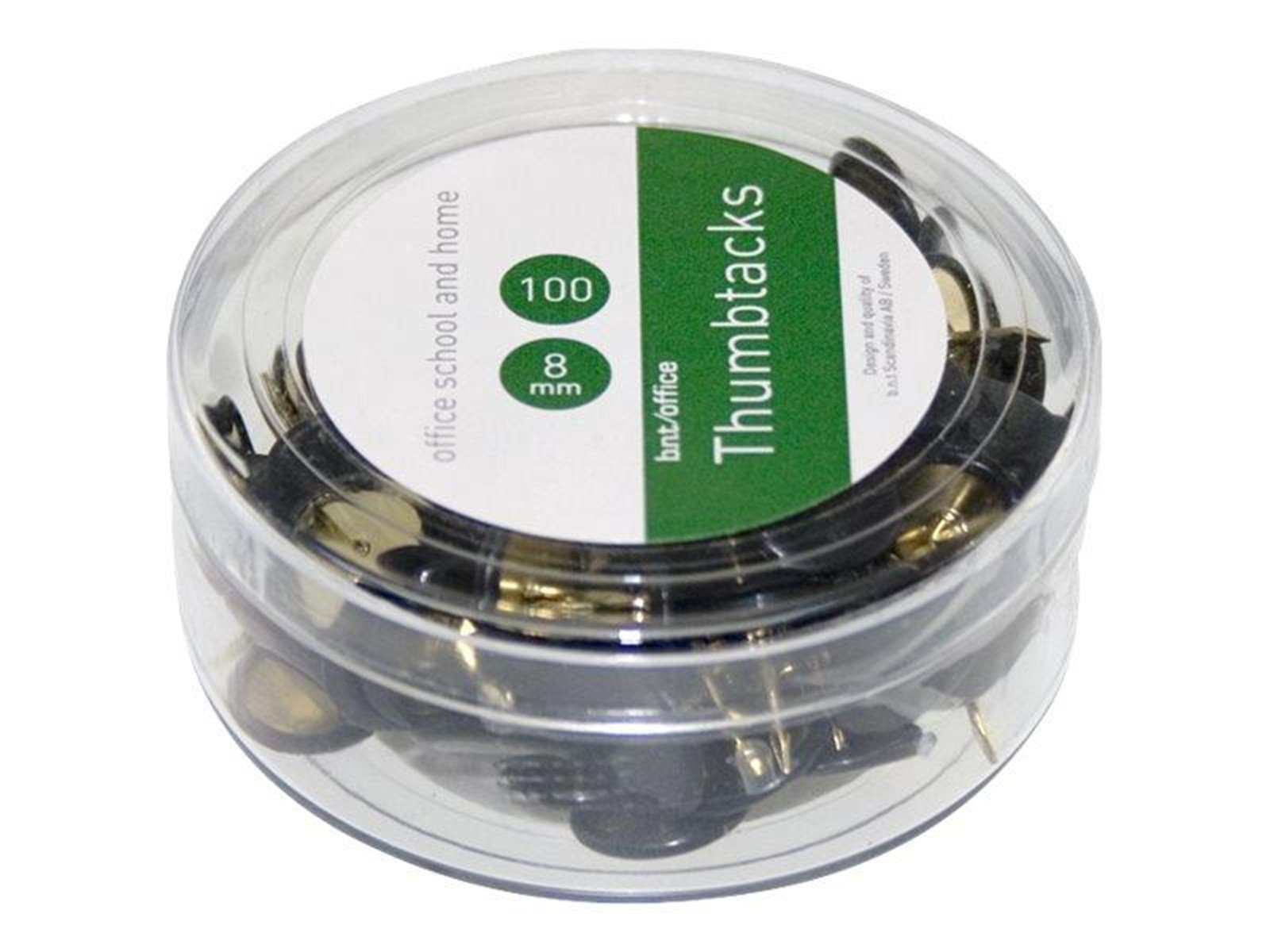 b.n.t/office thumbtacks - 8 mm head diameter - black - pack of 100