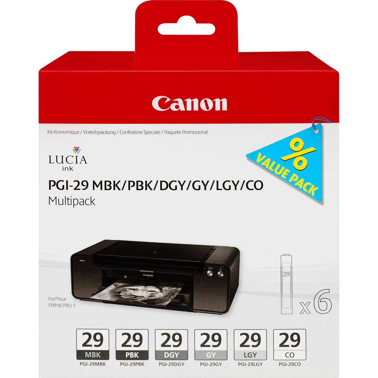 Canon Original PGI-29 Druckerpatronen 6er-Multipack - MBK/PBK/DGY/GY/LGY/CO