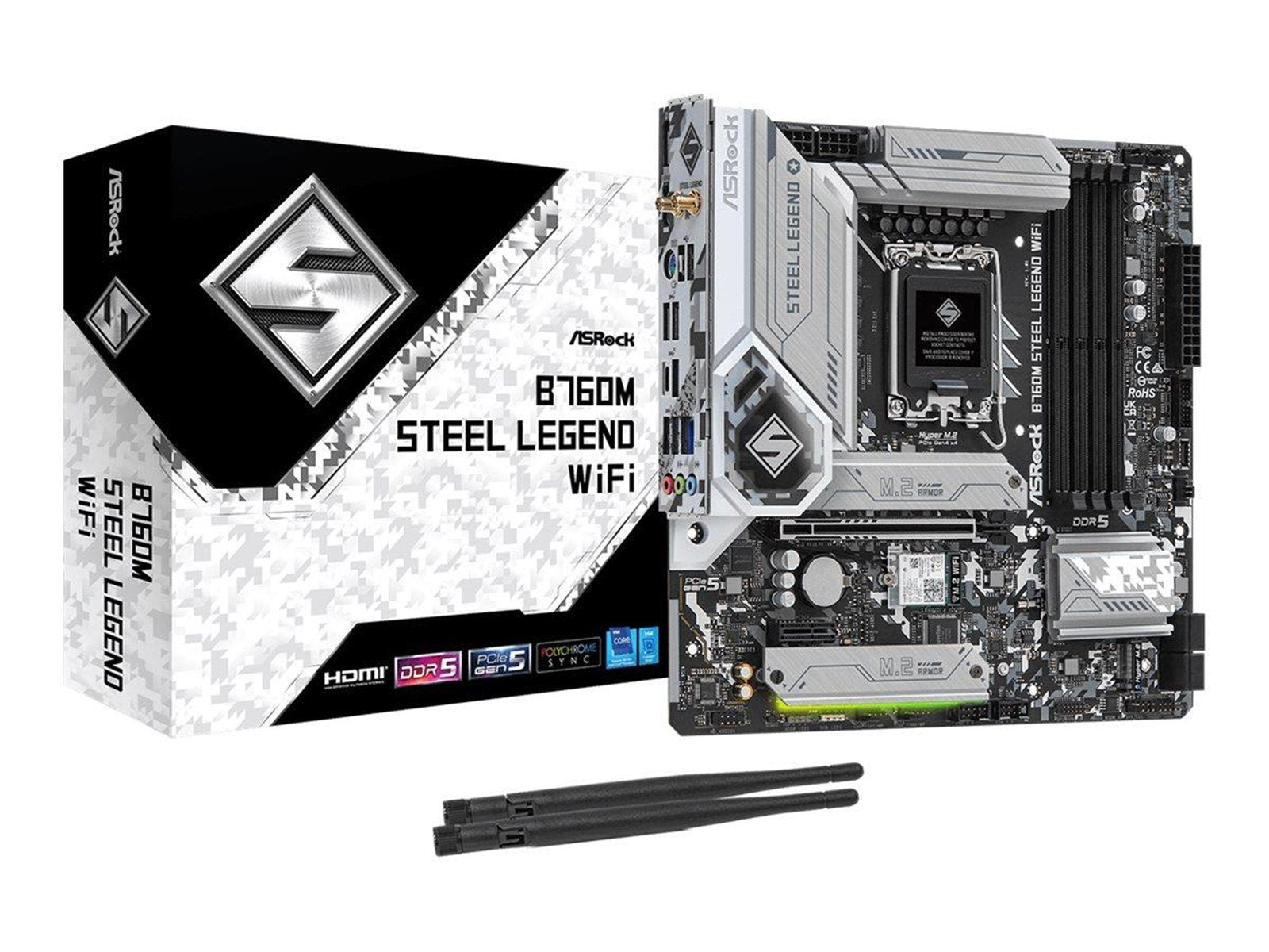 ASRock B760M STEEL LEGEND WIFI Mainboard - Intel B760 - Intel LGA1700 socket - DDR5 RAM - Micro-ATX
