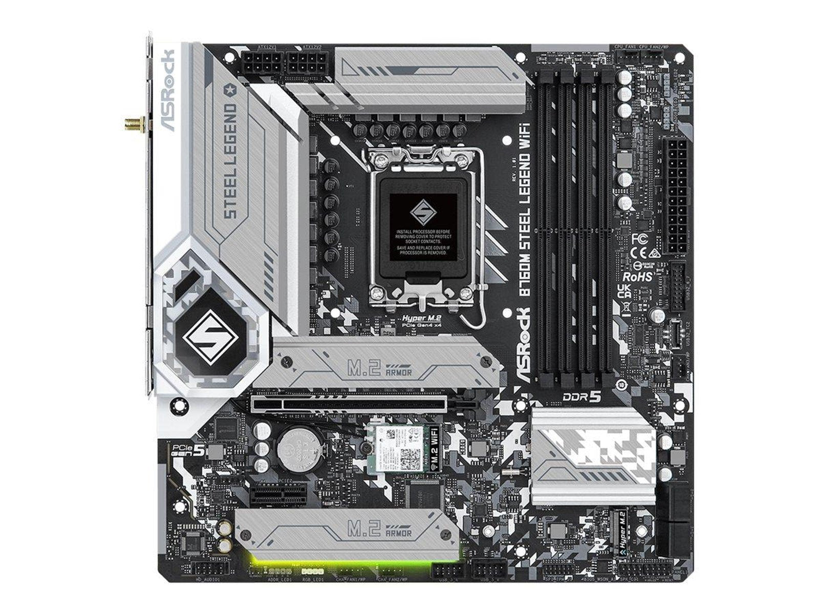 ASRock B760M STEEL LEGEND WIFI Mainboard - Intel B760 - Intel LGA1700 socket - DDR5 RAM - Micro-ATX