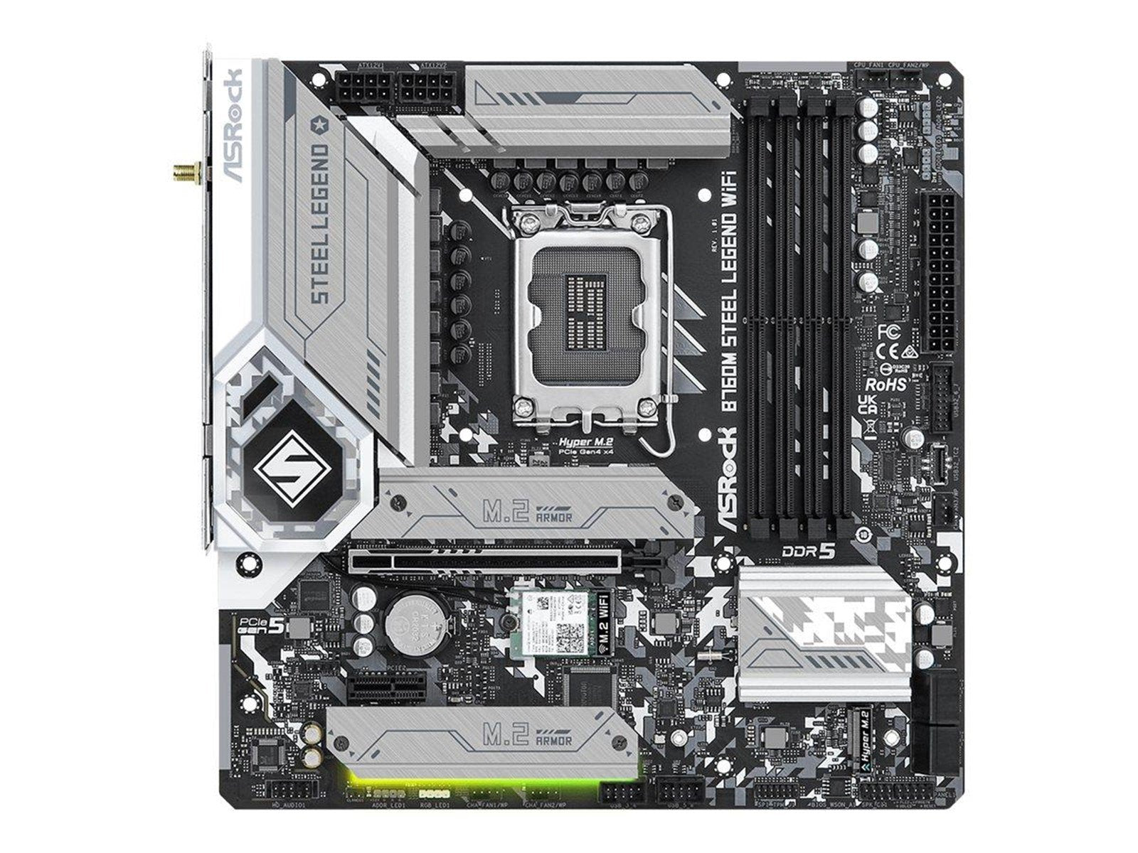 ASRock B760M STEEL LEGEND WIFI Mainboard - Intel B760 - Intel LGA1700 socket - DDR5 RAM - Micro-ATX