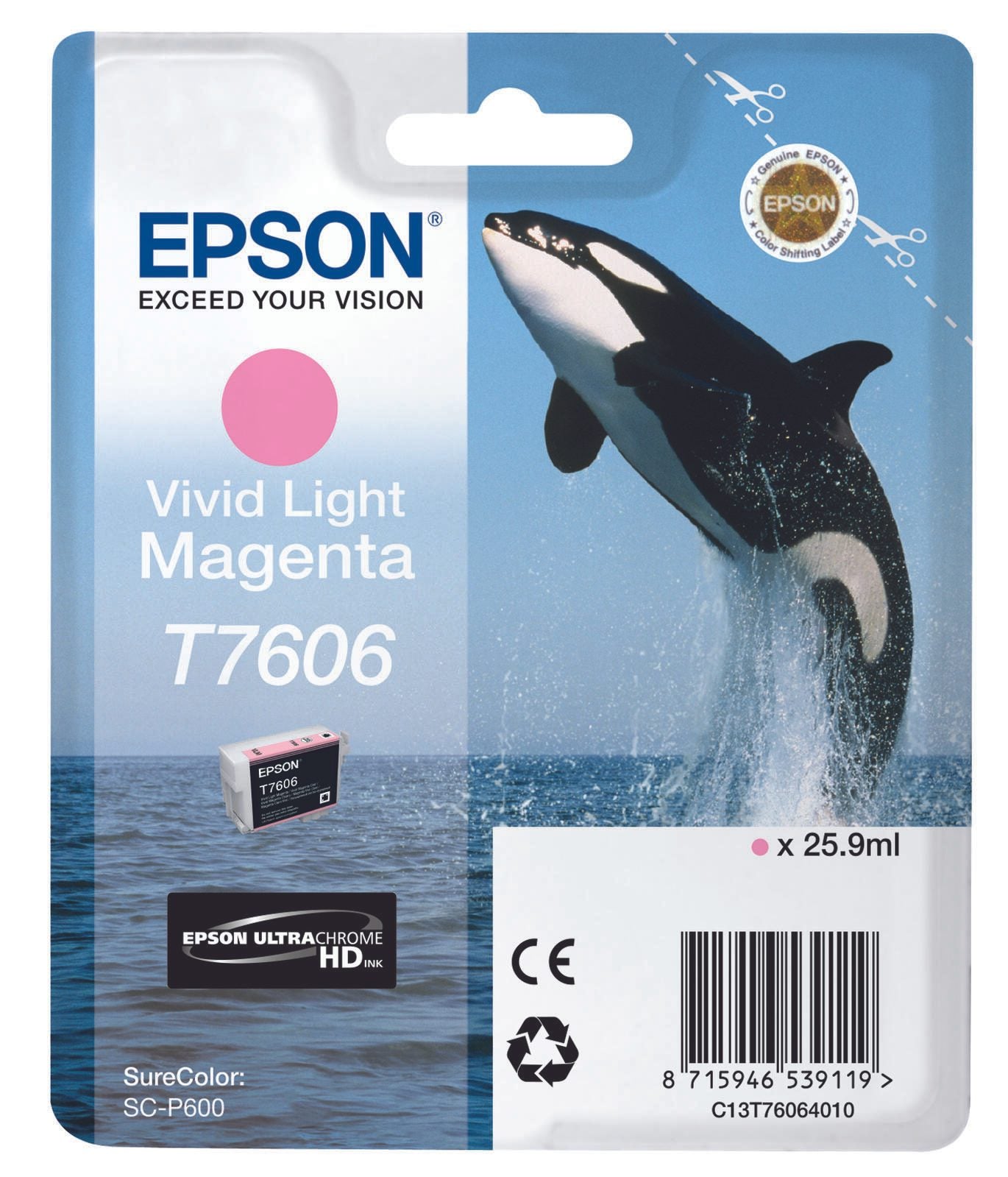 Epson Original T7606 Druckerpatrone Vivid Light Magenta 2.800 Seiten 25,9ml (C13T76064010)