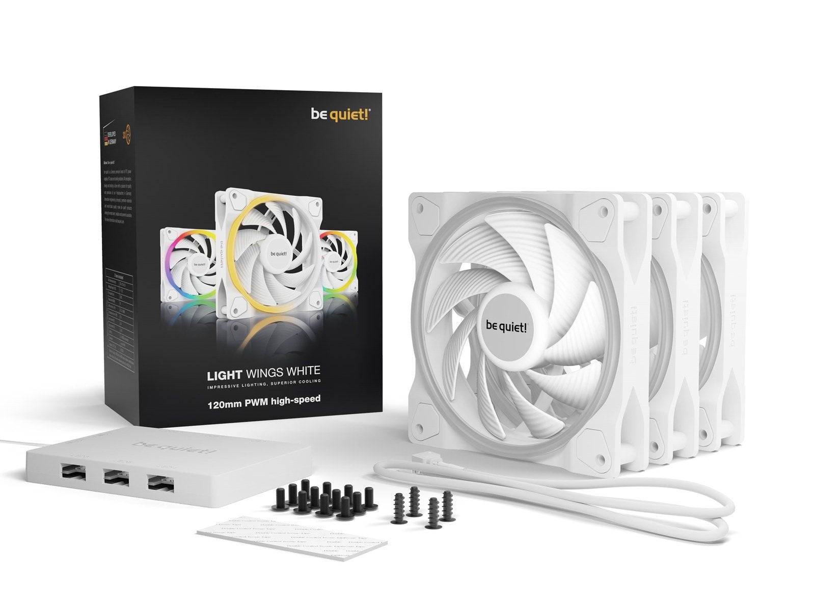 be quiet! LIGHT WINGS 120mm PWM - triple pack - Gehäuselüfter - 120mm - Weiß mit RGB-Beleuchtung - 22 dBA