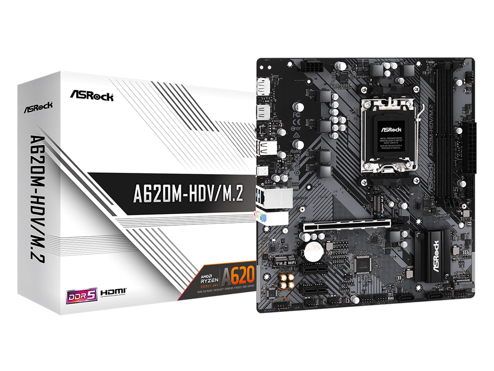 ASRock A620M-HDV/M.2 Mainboard - AMD A620 - AMD AM5 socket - DDR5 RAM - Micro-ATX