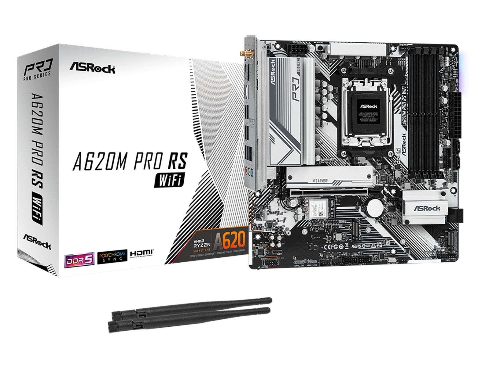 ASRock A620M PRO RS WIFI Mainboard - AMD A620 - AMD AM5 socket - DDR5 RAM - Micro-ATX