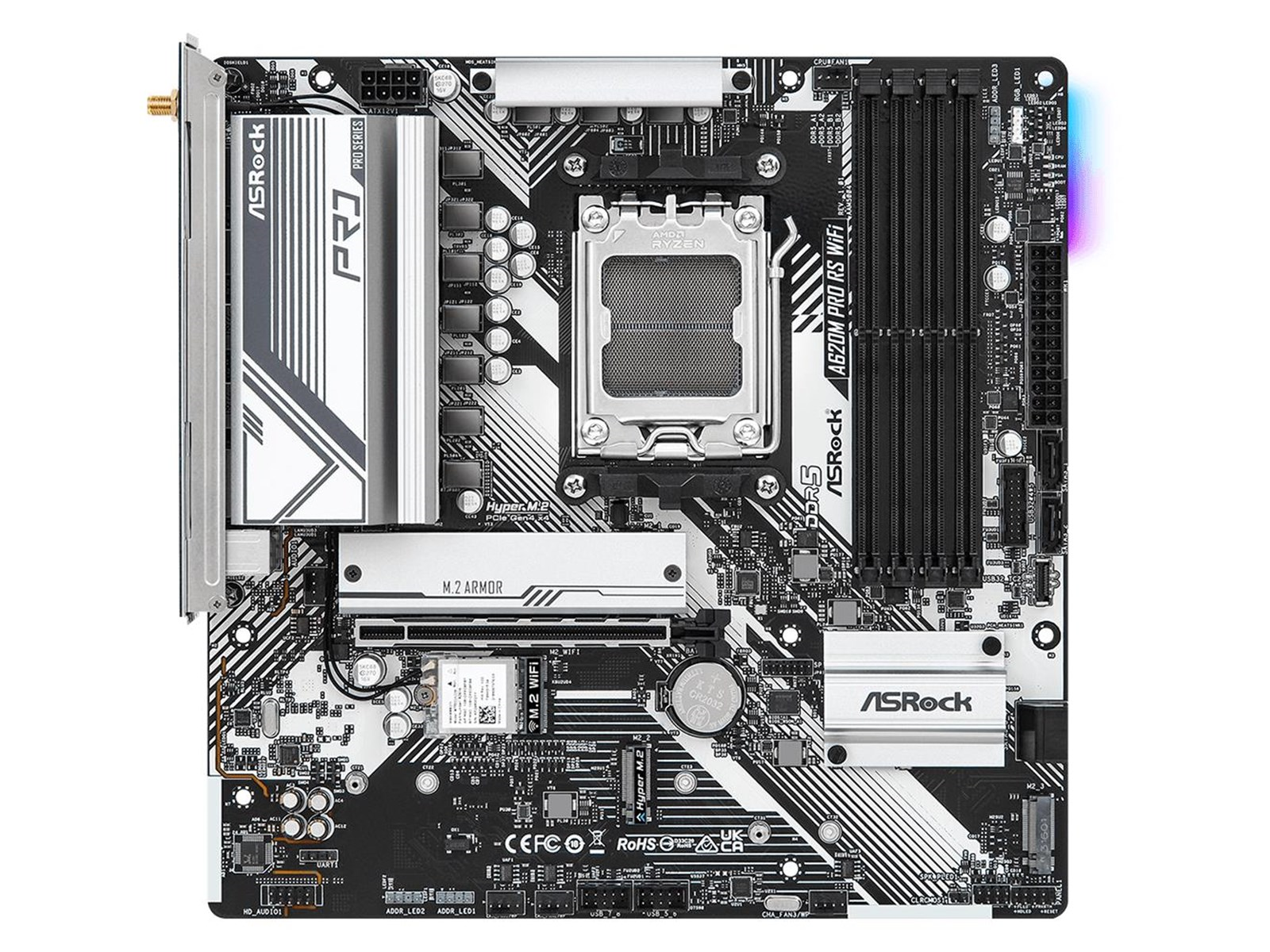 ASRock A620M PRO RS WIFI Mainboard - AMD A620 - AMD AM5 socket - DDR5 RAM - Micro-ATX