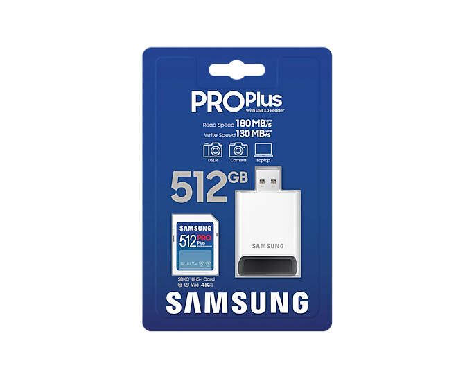 Samsung PRO Plus MB-SD512SB Speicherkarte 512 GB mit USB Kartenleser