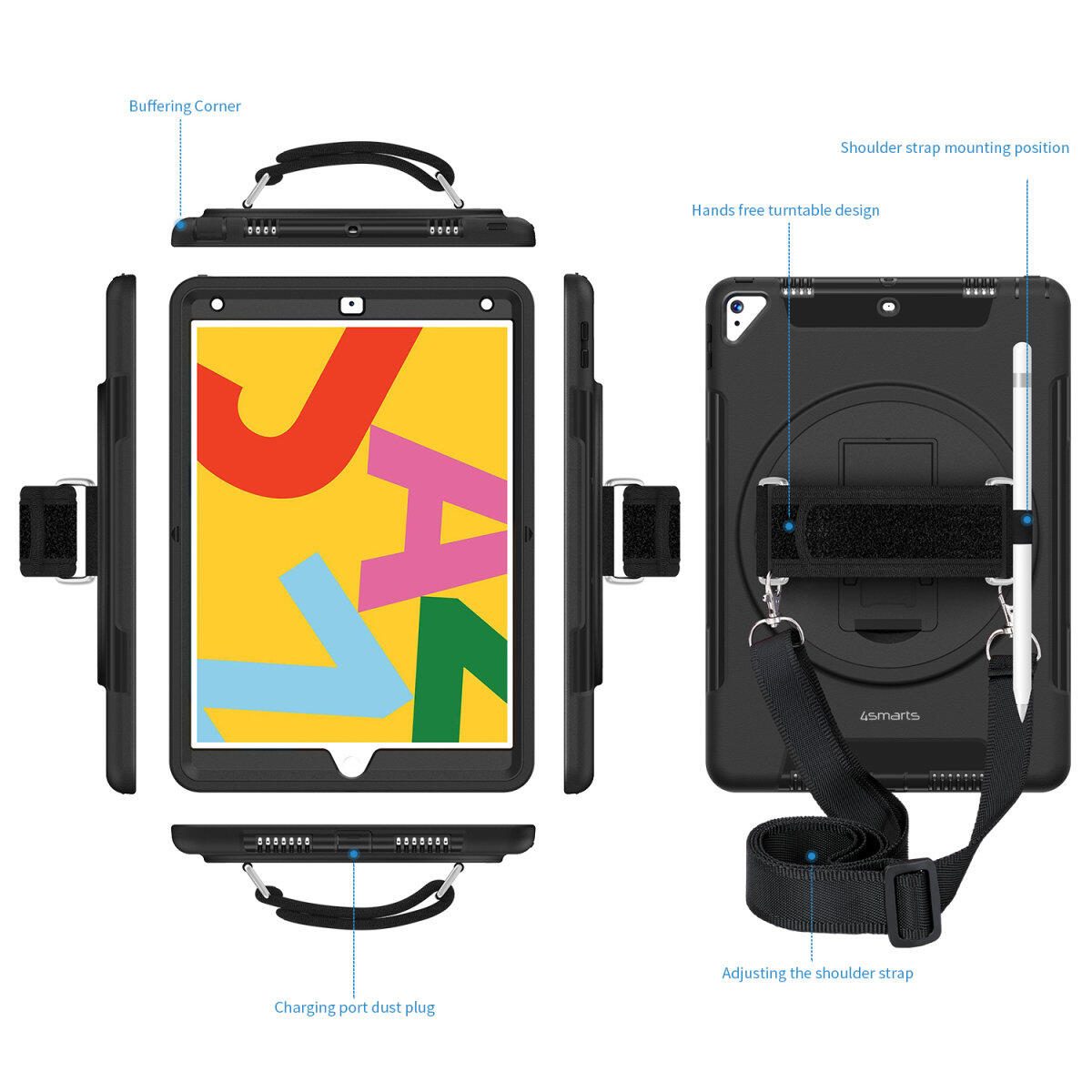 4smarts Rugged Case Grip für Apple iPad (7.Gen./8.Gen./9.Gen.) schwarz