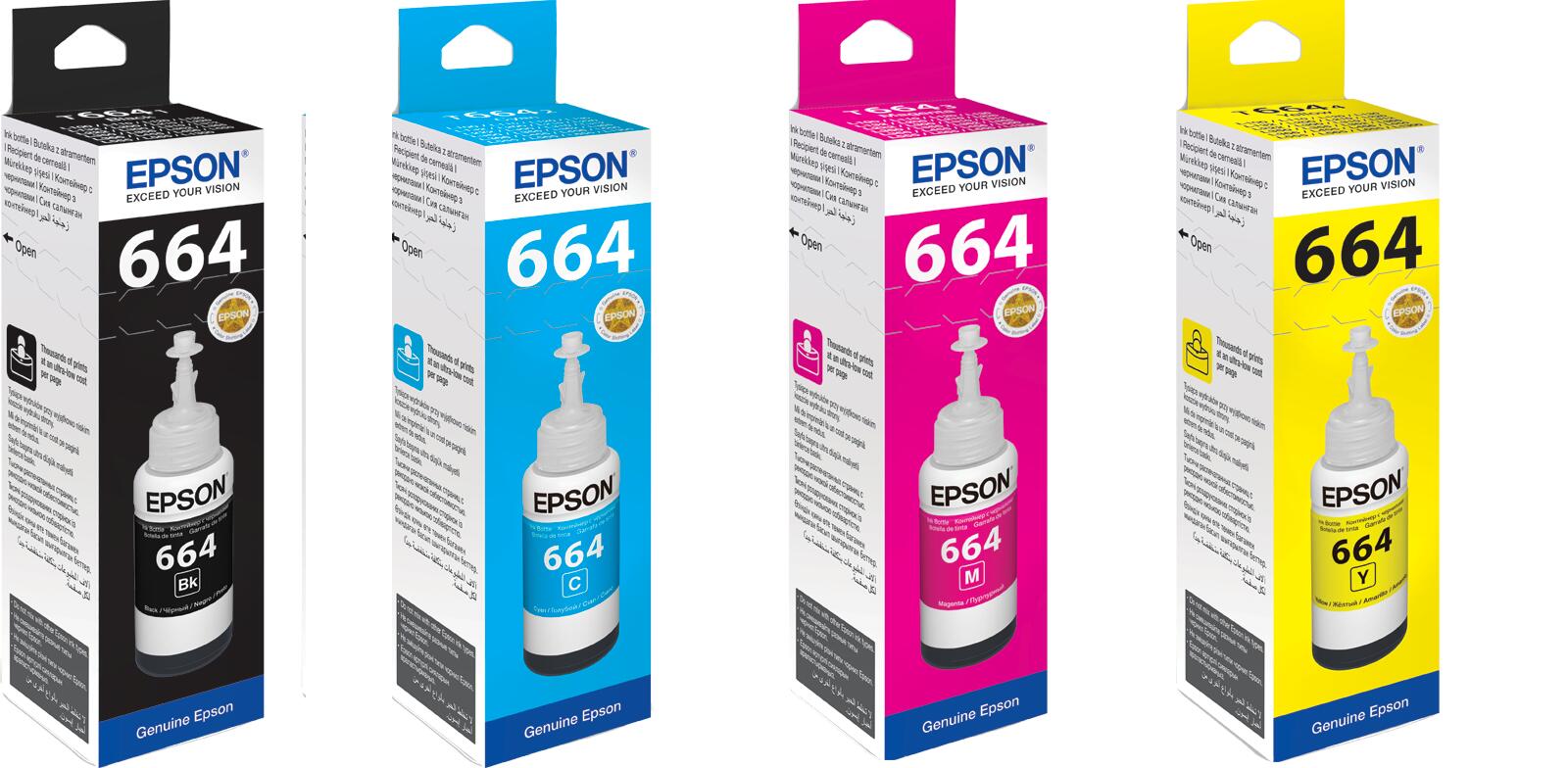 Epson Original T664 Nachfülltinte 4er Set schwarz, cyan, magenta, gelb