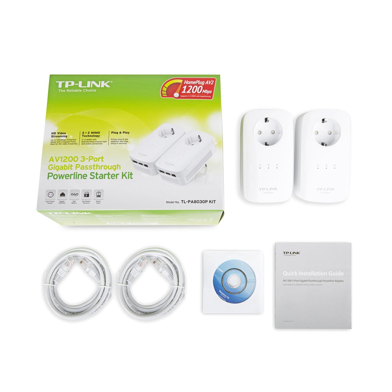 TP-LINK TL-PA8030PKIT AV1200 Gigabit Powerline Starterkit mit Frontsteckdose