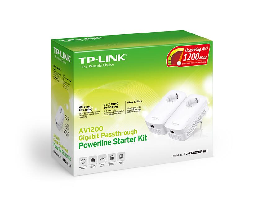 TP-LINK TL-PA8010PKIT AV1200 Gigabit Powerline Starterkit mit Frontsteckdose