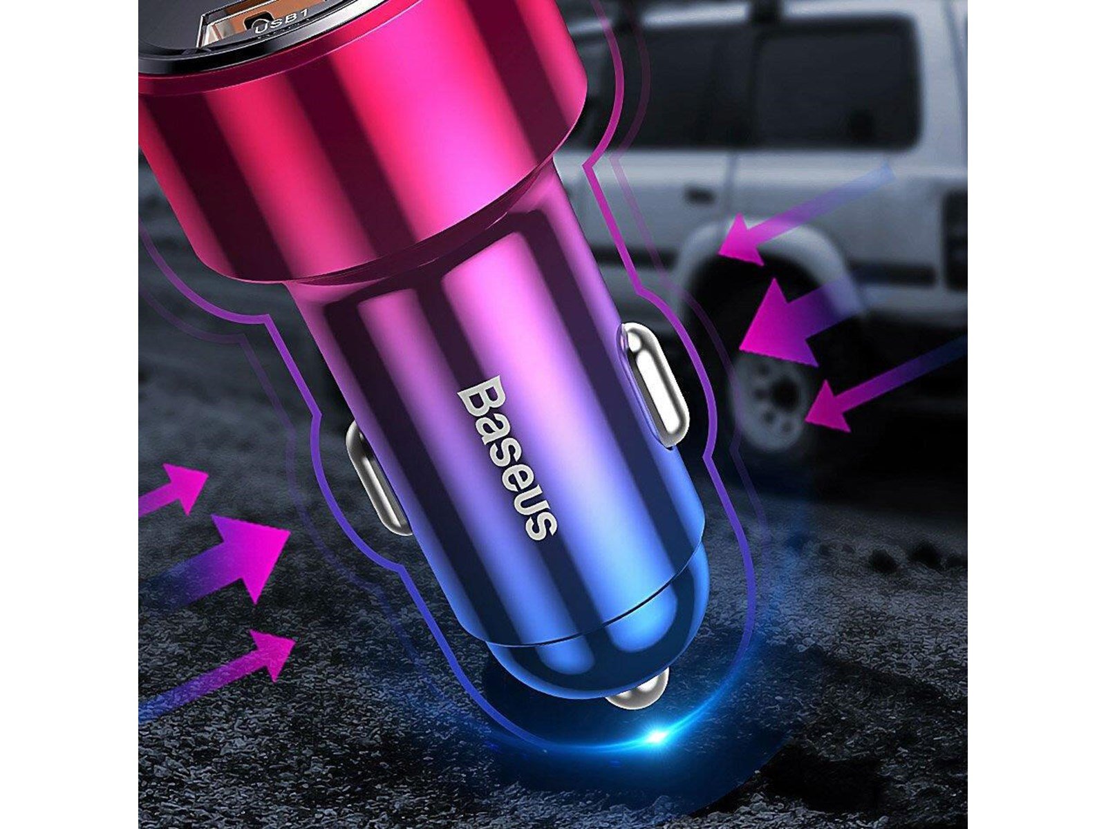 Baseus Magic Car Charger USB + USB-C QC 4.0 PD 45W (Red+Blue)