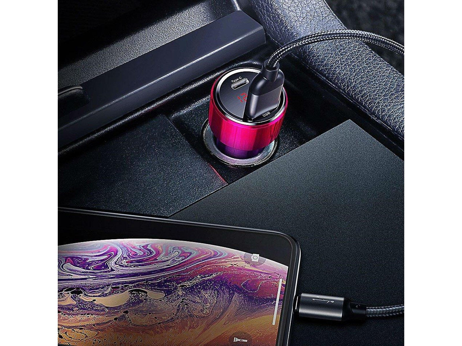 Baseus Magic Car Charger USB + USB-C QC 4.0 PD 45W (Red+Blue)