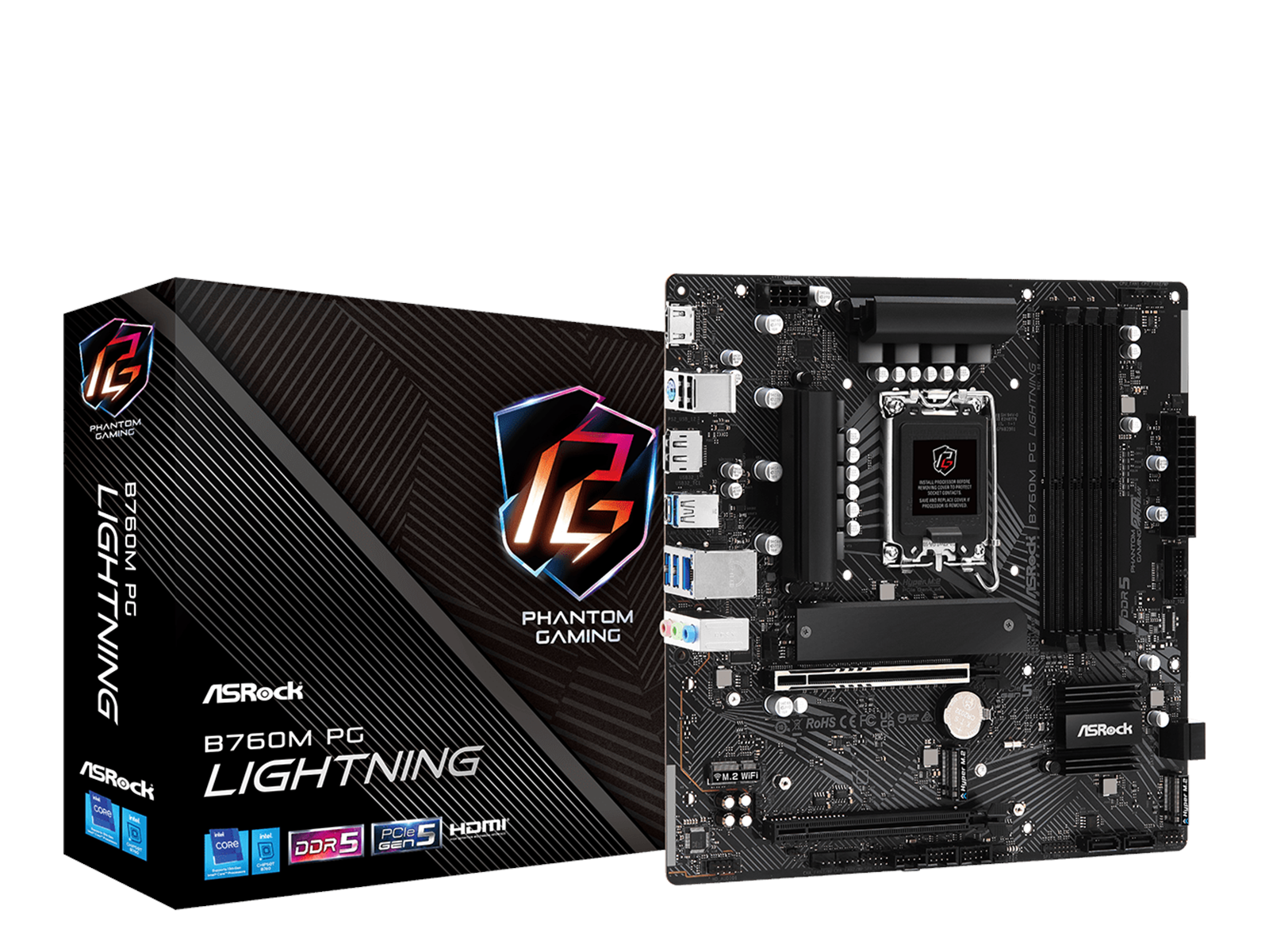 ASRock B760M PG LIGHTNING Mainboard - Intel B760 - Intel LGA1700 socket - DDR5 RAM - Micro-ATX