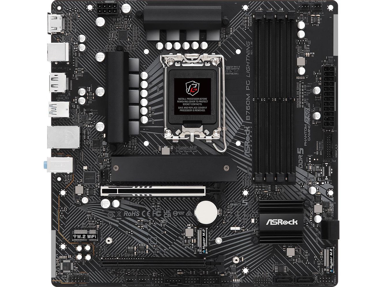 ASRock B760M PG LIGHTNING Mainboard - Intel B760 - Intel LGA1700 socket - DDR5 RAM - Micro-ATX