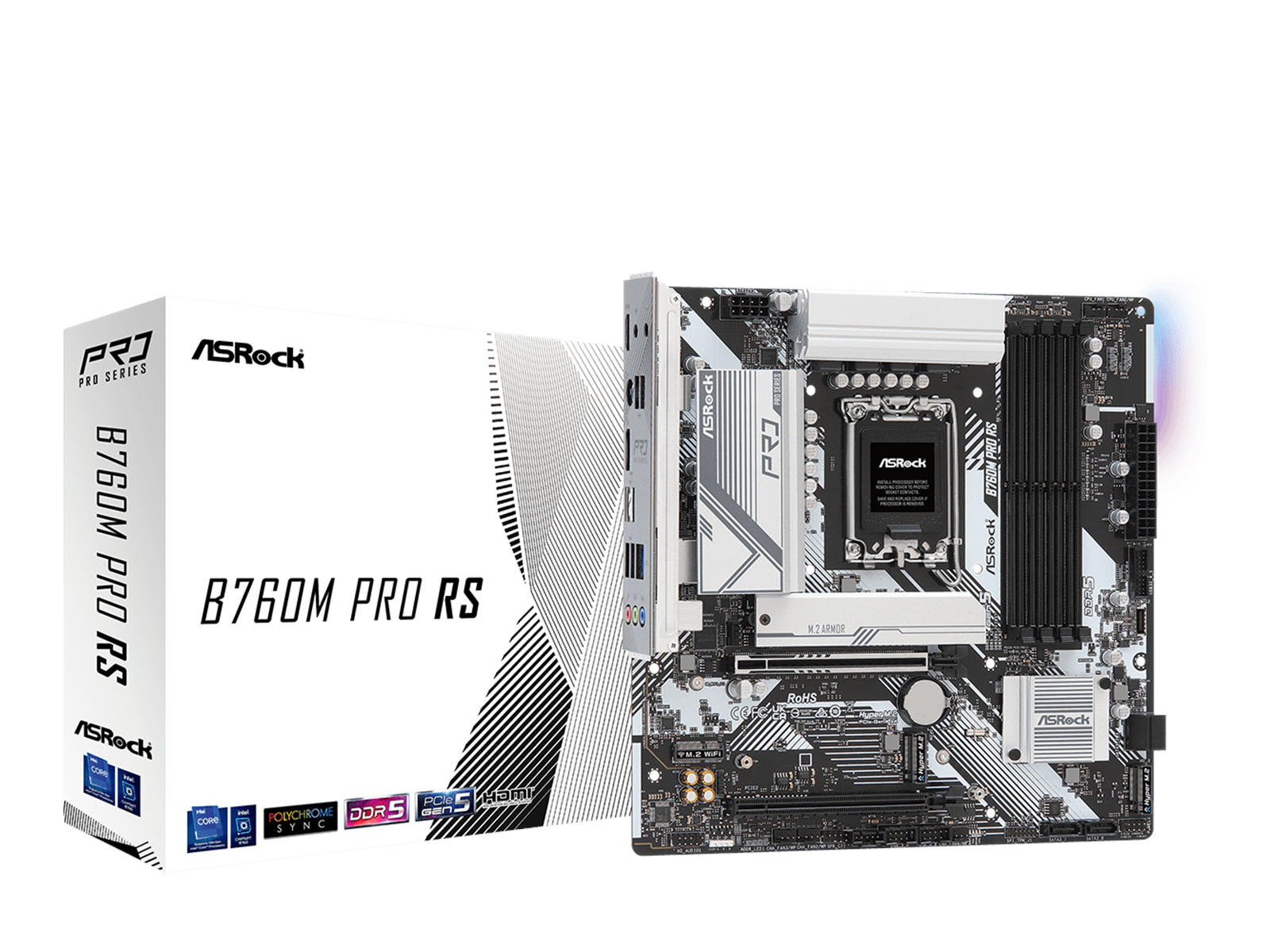 ASRock B760M PRO RS Mainboard - Intel B760 - Intel LGA1700 socket - DDR5 RAM - Micro-ATX
