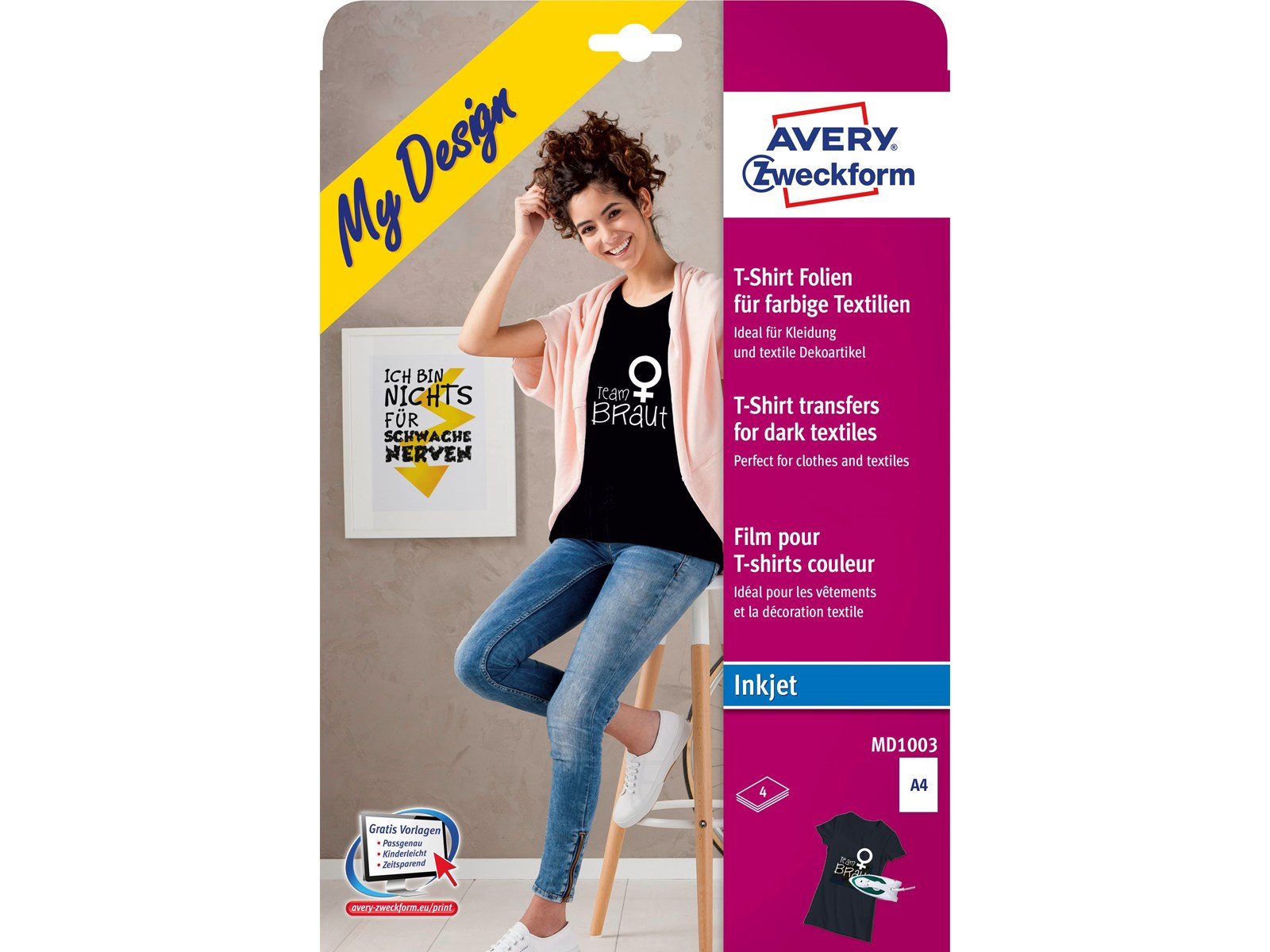 Avery T-Shirt Transferfilm colour textils 4sh A4