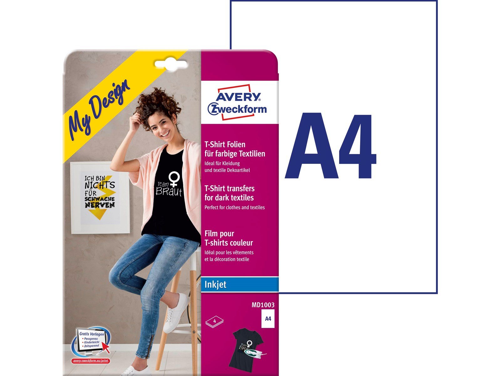 Avery T-Shirt Transferfilm colour textils 4sh A4