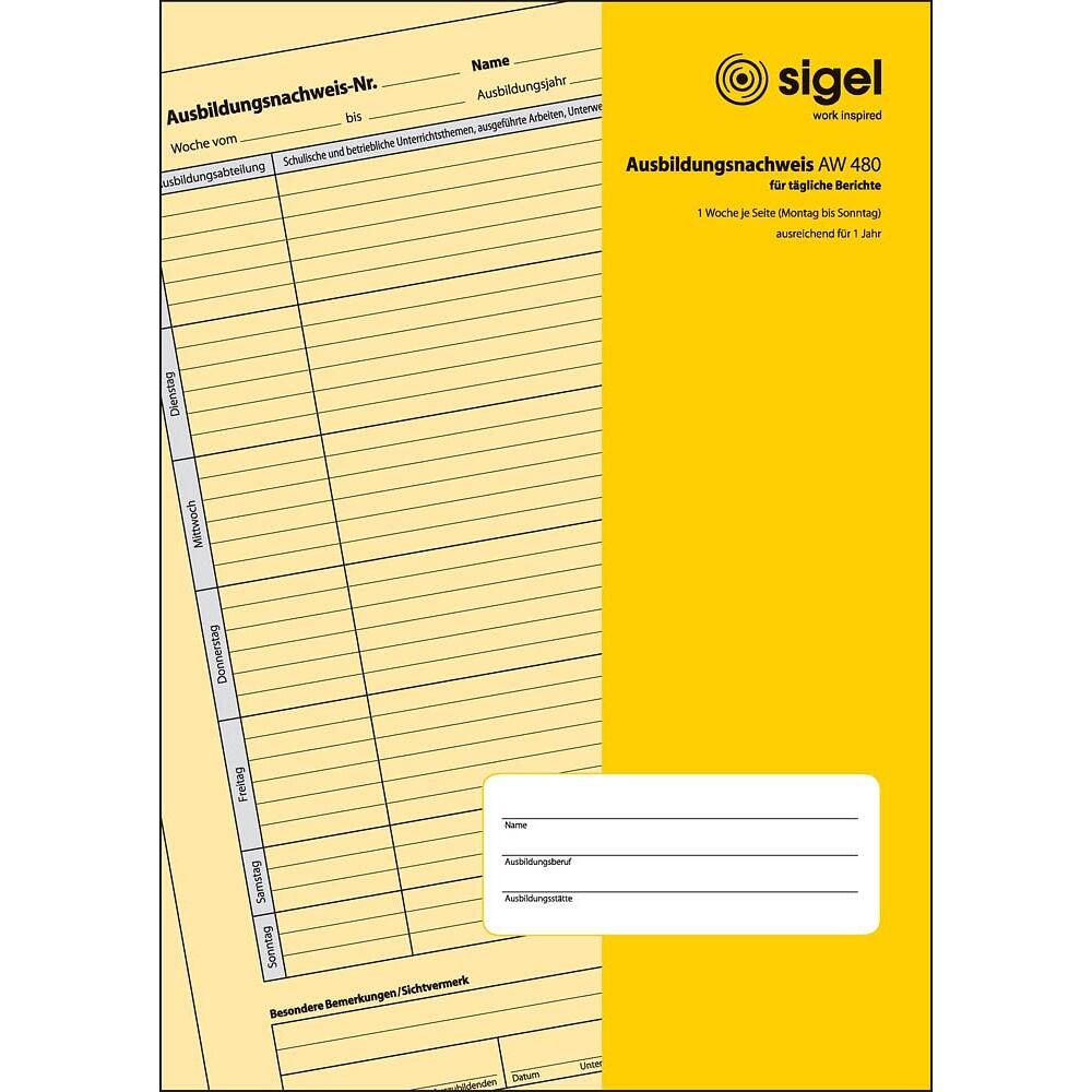sigel Ausbildungsnachweis, tägliche Eintragungen Formularbuch AW480 - 28 Blatt
