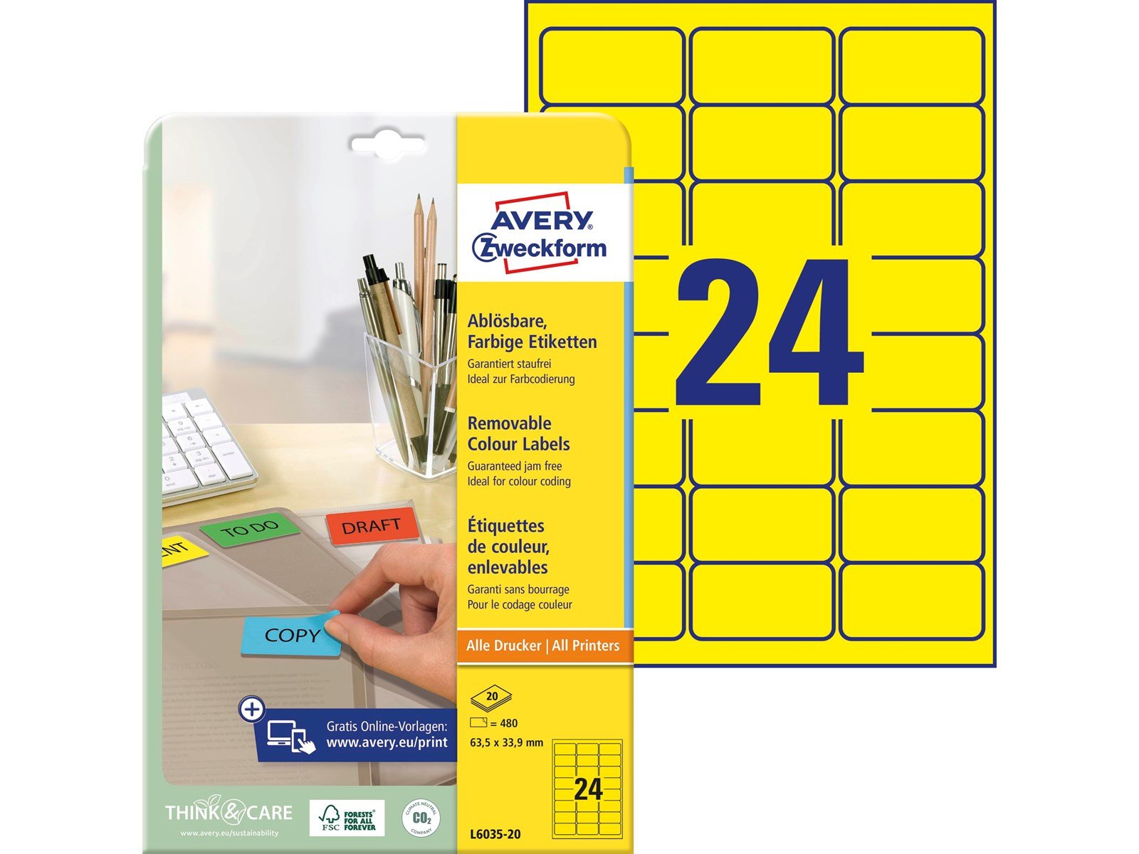 Avery Coloured removable labels yellow