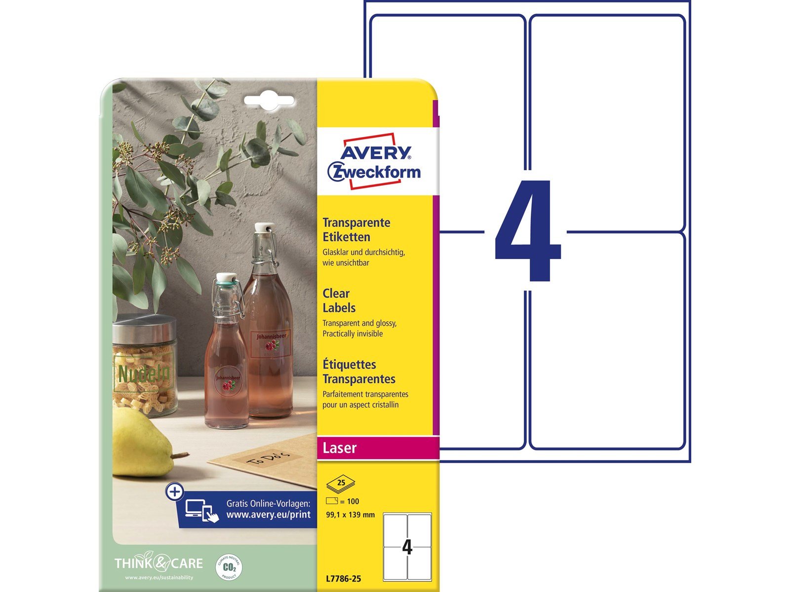 Avery Crystal clear labels (-20oC to +80oC)