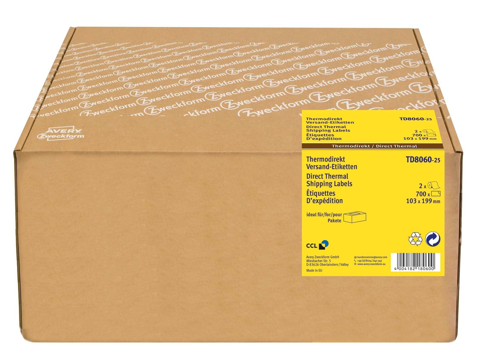 Avery Direct Thermal shipping labels 25 mm core roll 2 rolls per pack