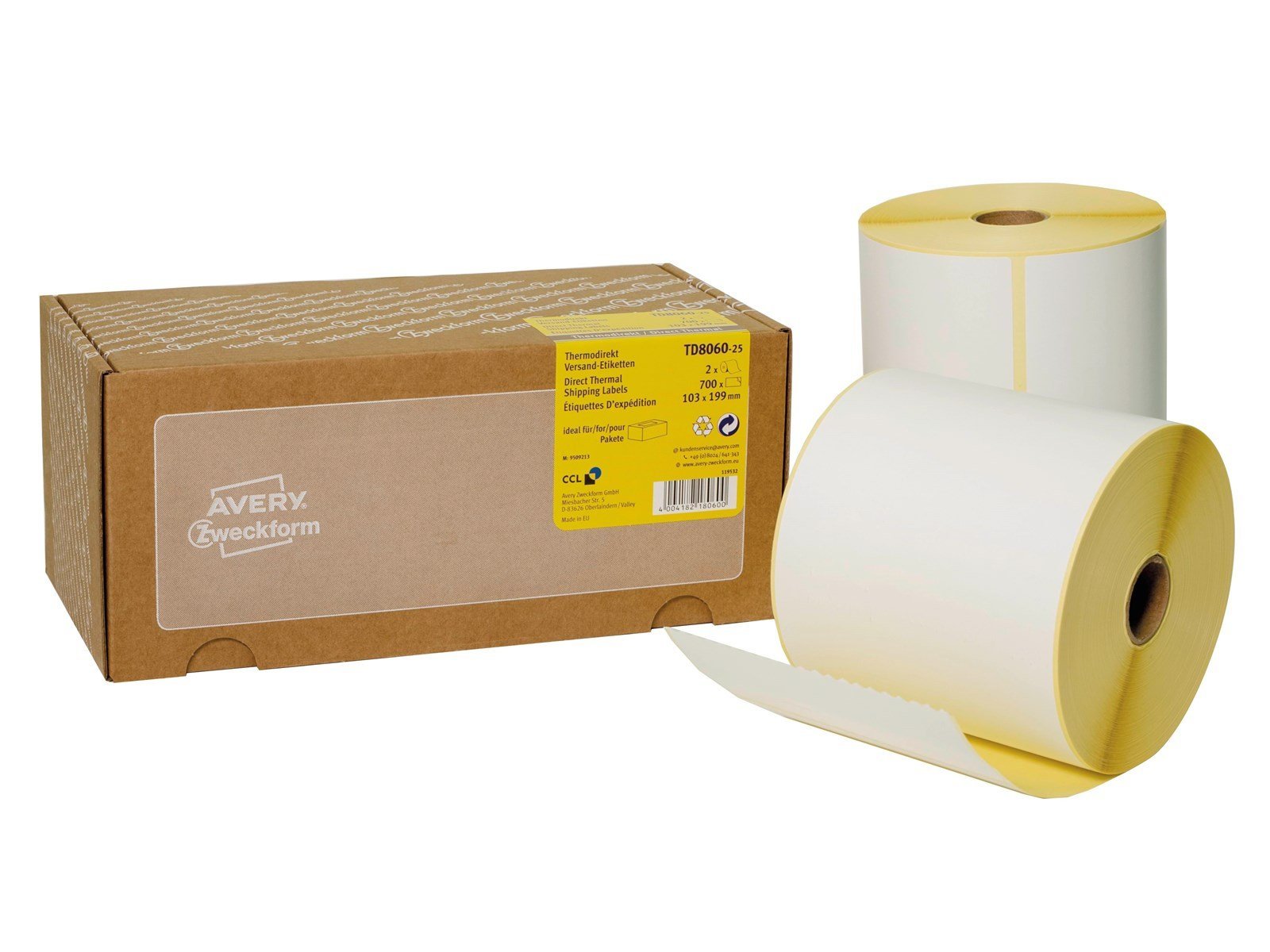 Avery Direct Thermal shipping labels 25 mm core roll 2 rolls per pack