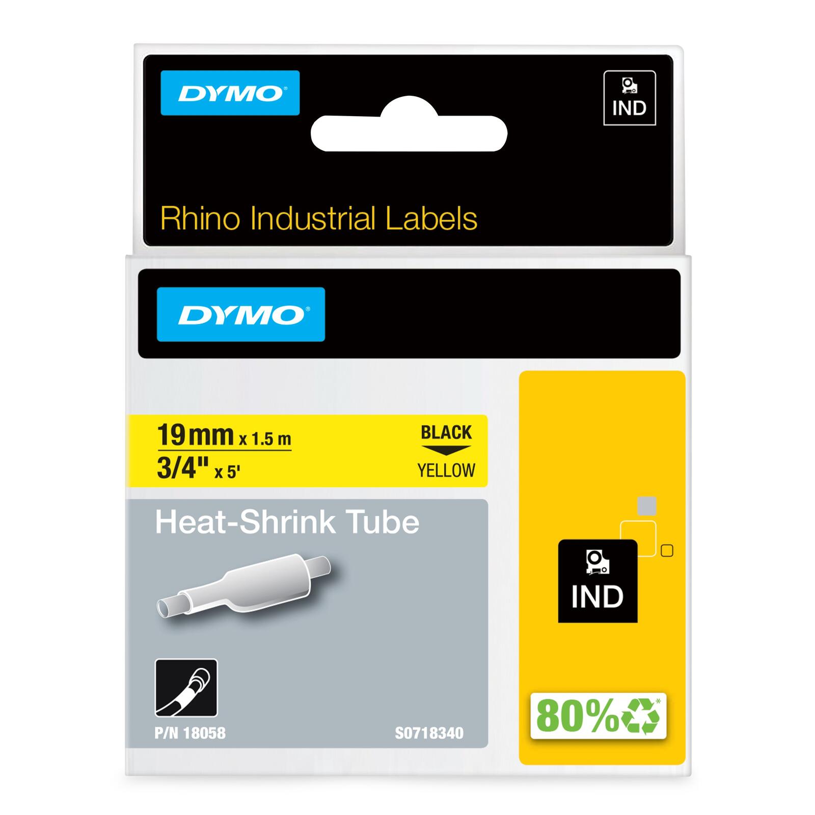 DYMO® Original IND-Heißschrumpfschlauch für Rhino, Polyolefin, schwarz auf gelb