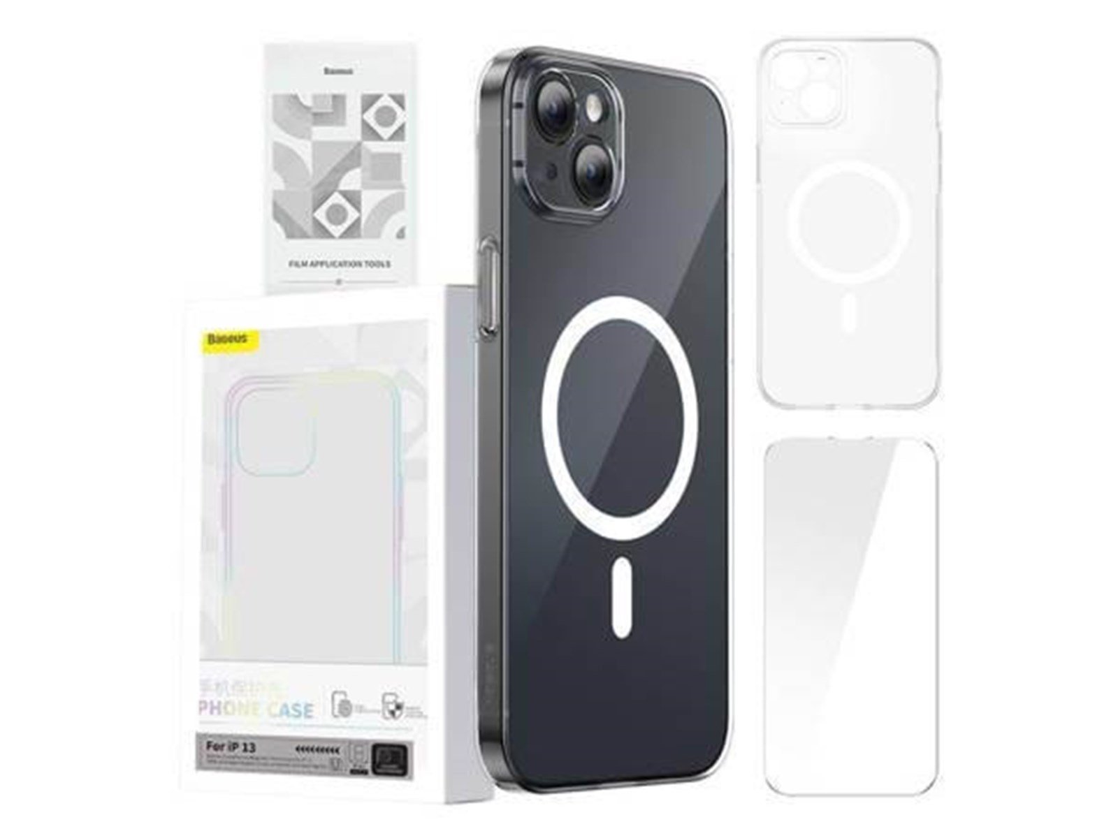 Baseus Magnetic Crystal Clear for iPhone 13 (transparent) with all-tempered-glass screen protector and cleaning kit