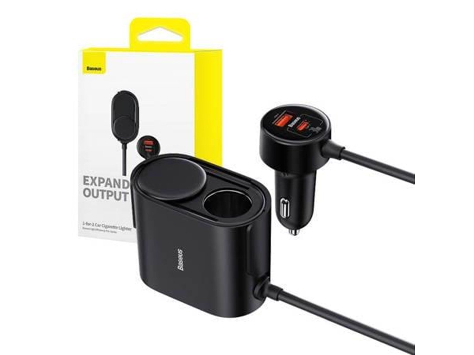 Baseus High Efficiency Pro 1-for-2 Car Cigarette Lighter  30W (Black)