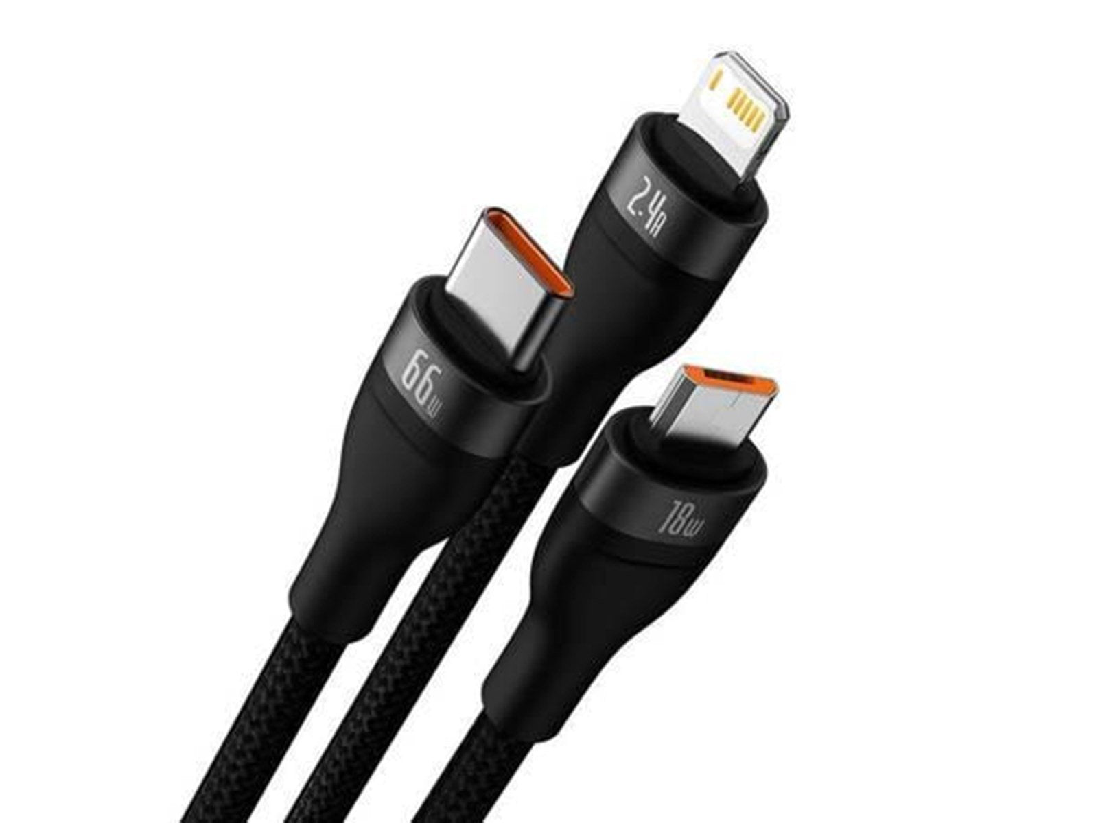 Baseus 3in1 USB cable  Flash II Series USB-C + micro USB + Lightning 66W 1.2m (Black)